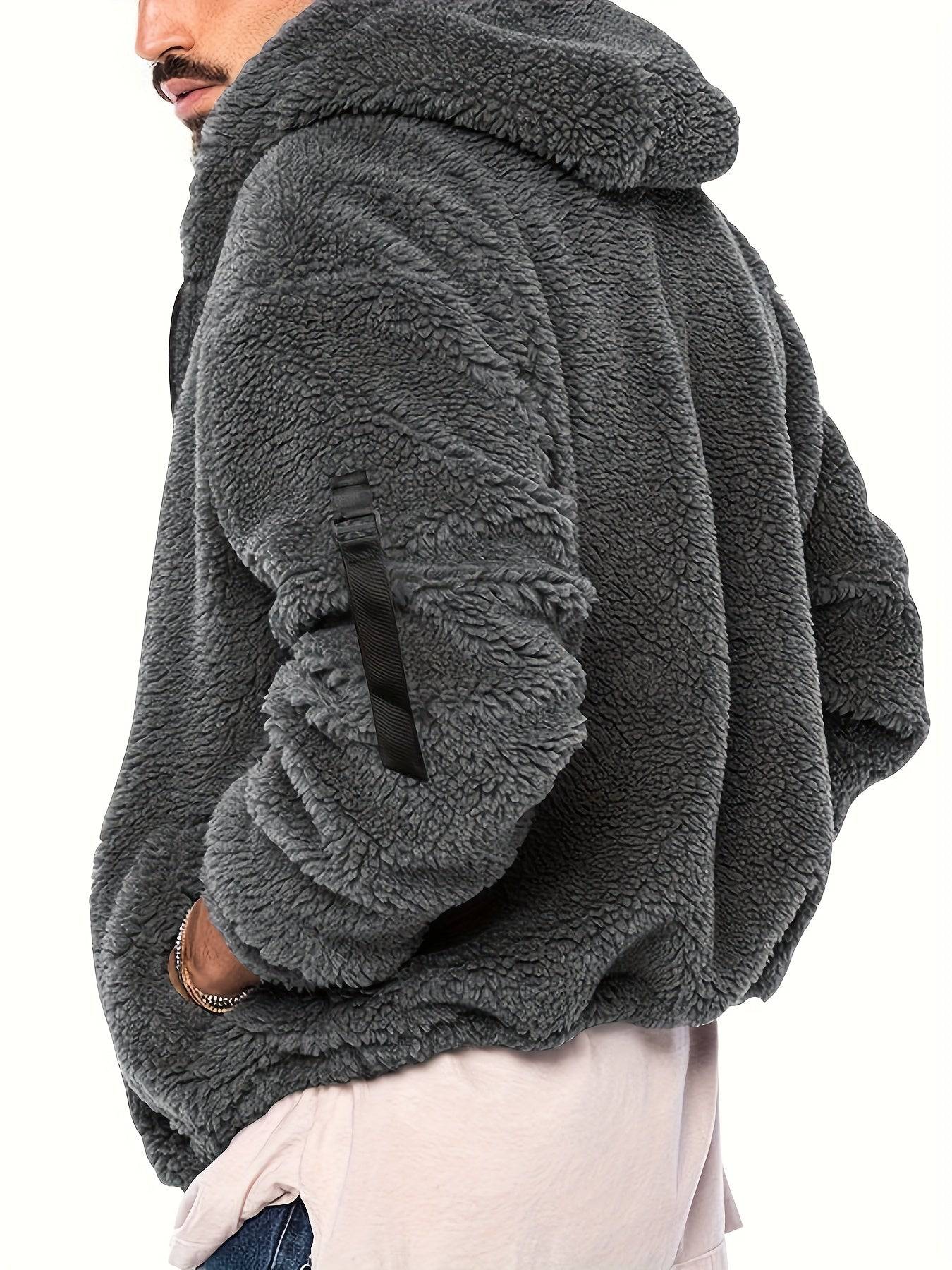 "Modische Herren-Kapuzenjacke: Baumwollmischung, Sherpa gefüttert, Polar-Fleece, Reißverschluss, für Frühling, Herbst und Sport"