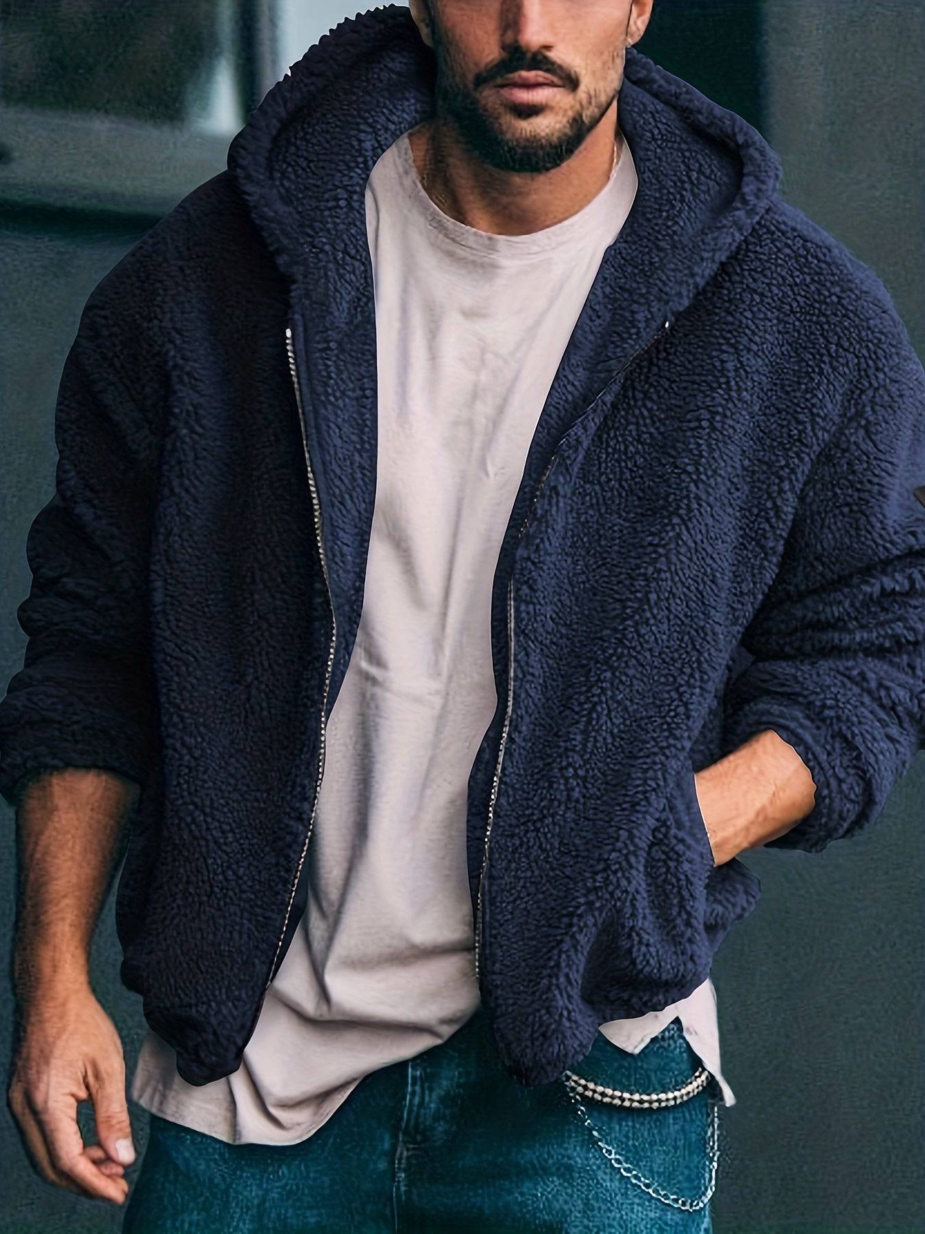 "Modische Herren-Kapuzenjacke: Baumwollmischung, Sherpa gefüttert, Polar-Fleece, Reißverschluss, für Frühling, Herbst und Sport"