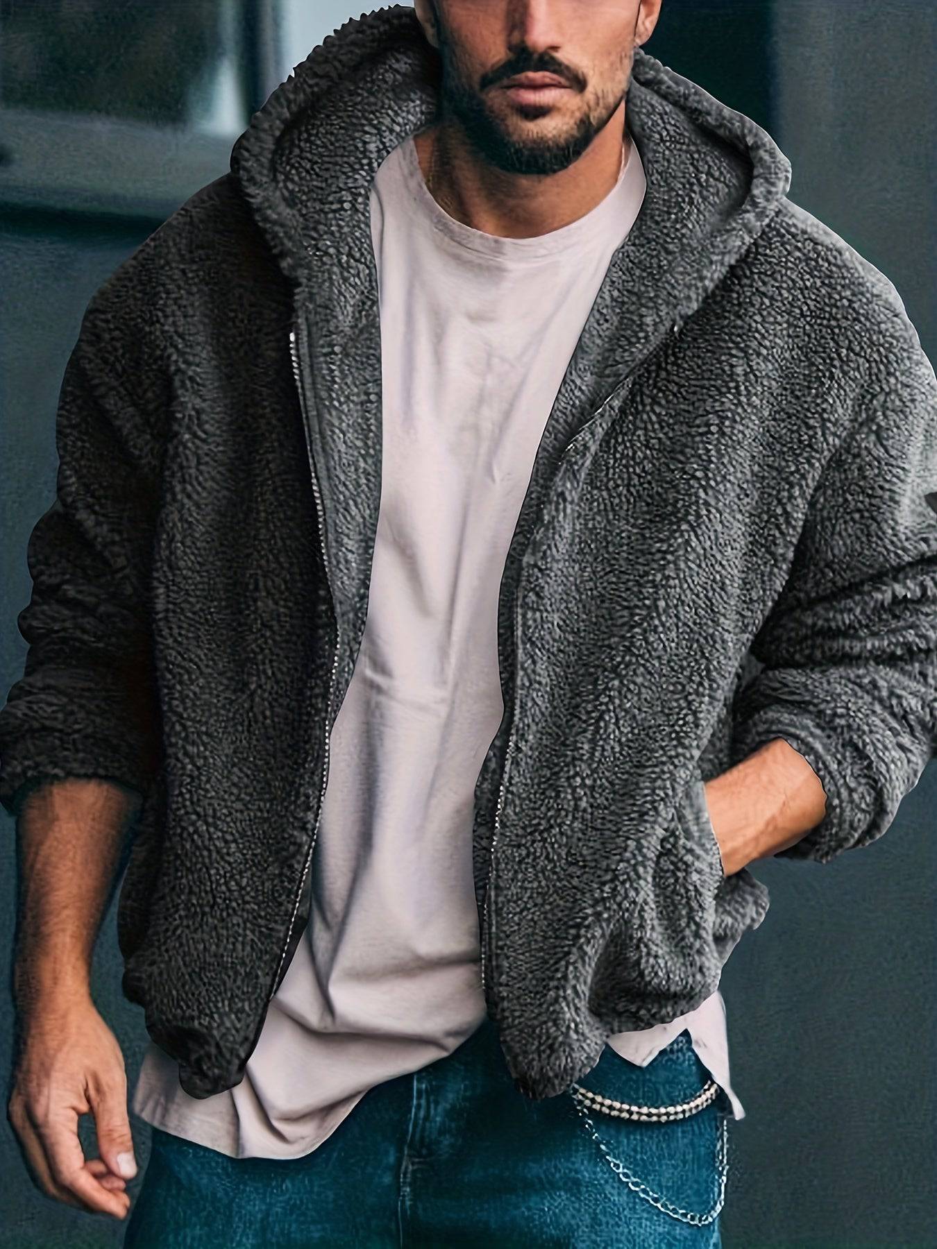 "Modische Herren-Kapuzenjacke: Baumwollmischung, Sherpa gefüttert, Polar-Fleece, Reißverschluss, für Frühling, Herbst und Sport"
