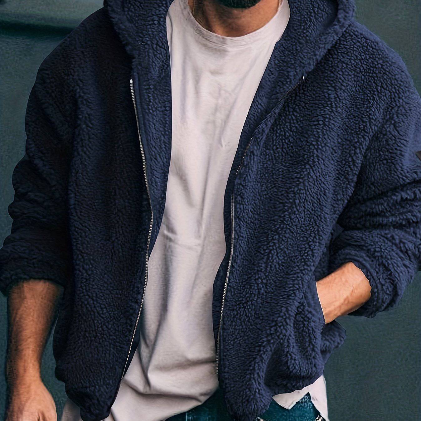 "Modische Herren-Kapuzenjacke: Baumwollmischung, Sherpa gefüttert, Polar-Fleece, Reißverschluss, für Frühling, Herbst und Sport"