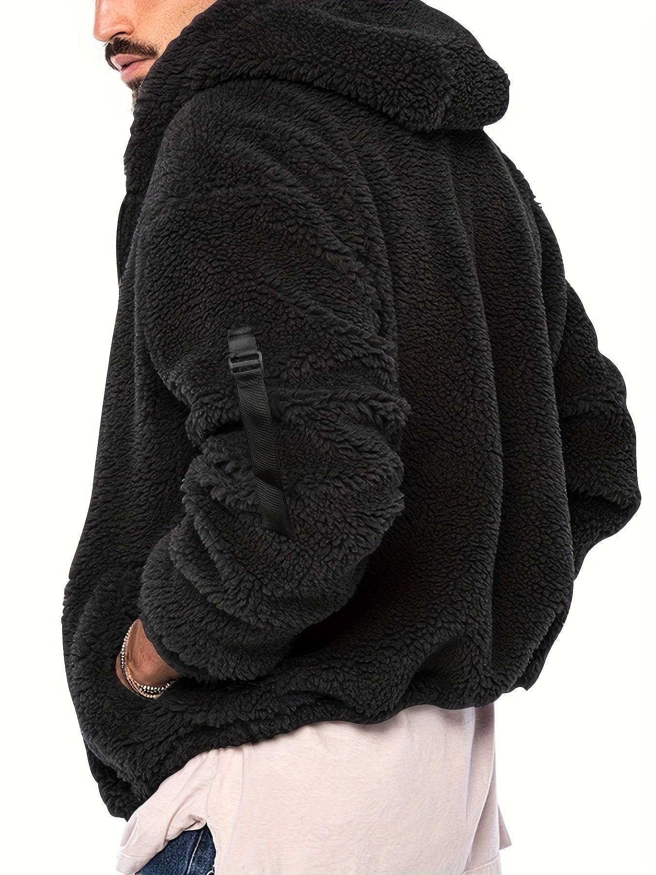"Modische Herren-Kapuzenjacke: Baumwollmischung, Sherpa gefüttert, Polar-Fleece, Reißverschluss, für Frühling, Herbst und Sport"