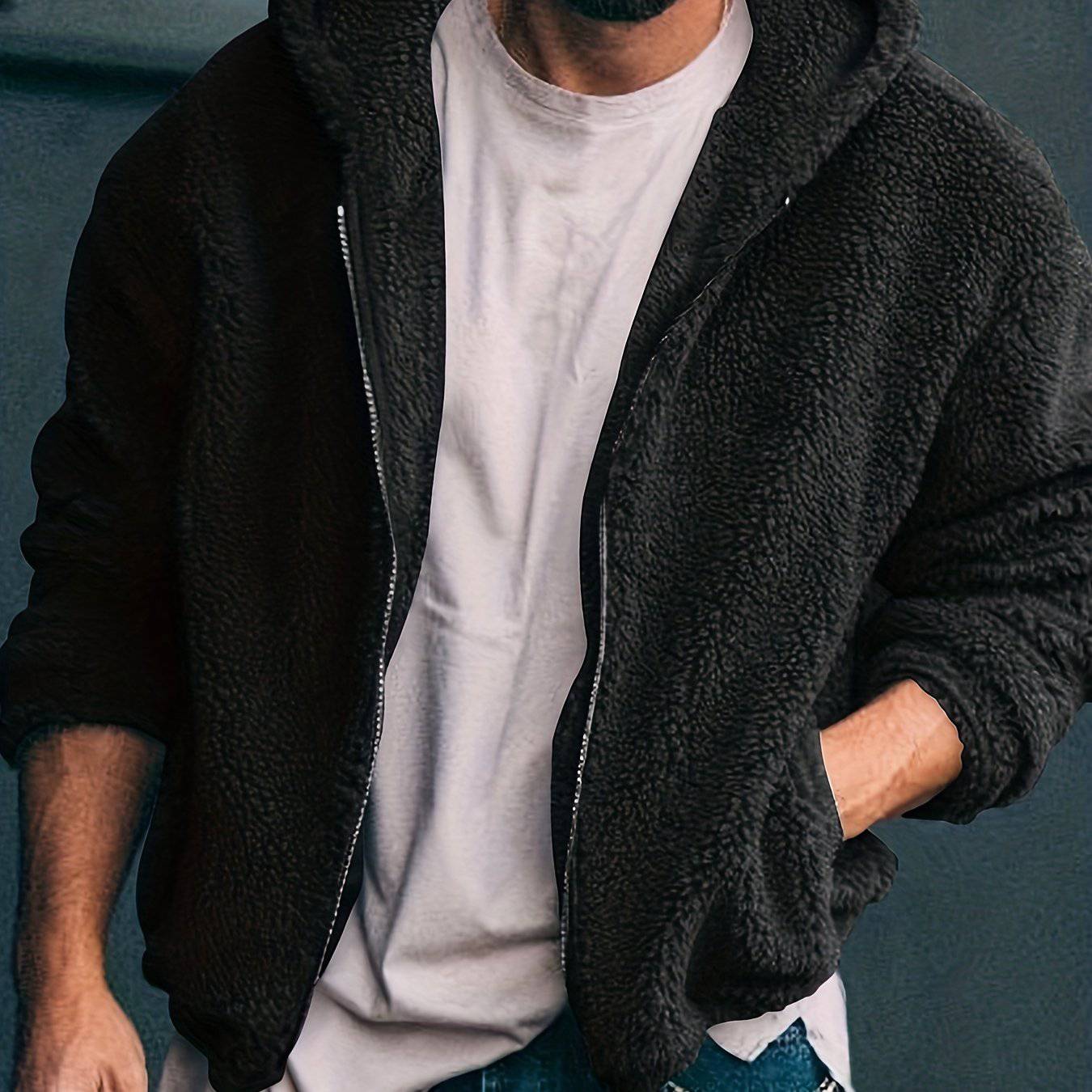 "Modische Herren-Kapuzenjacke: Baumwollmischung, Sherpa gefüttert, Polar-Fleece, Reißverschluss, für Frühling, Herbst und Sport"