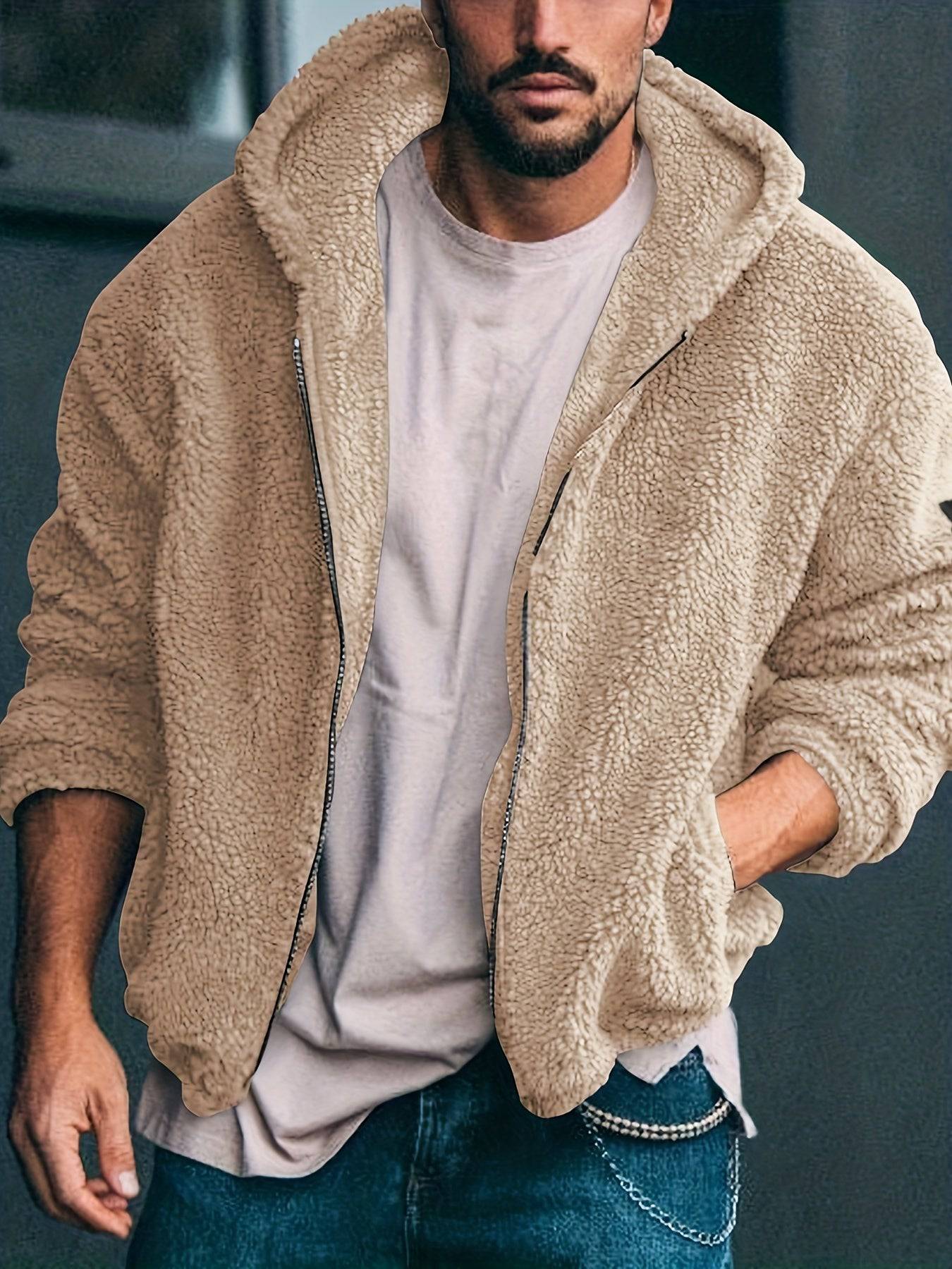 "Modische Herren-Kapuzenjacke: Baumwollmischung, Sherpa gefüttert, Polar-Fleece, Reißverschluss, für Frühling, Herbst und Sport"