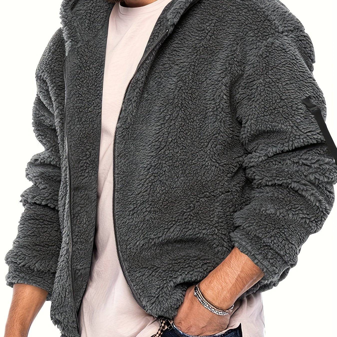 "Modische Herren-Kapuzenjacke: Baumwollmischung, Sherpa gefüttert, Polar-Fleece, Reißverschluss, für Frühling, Herbst und Sport"