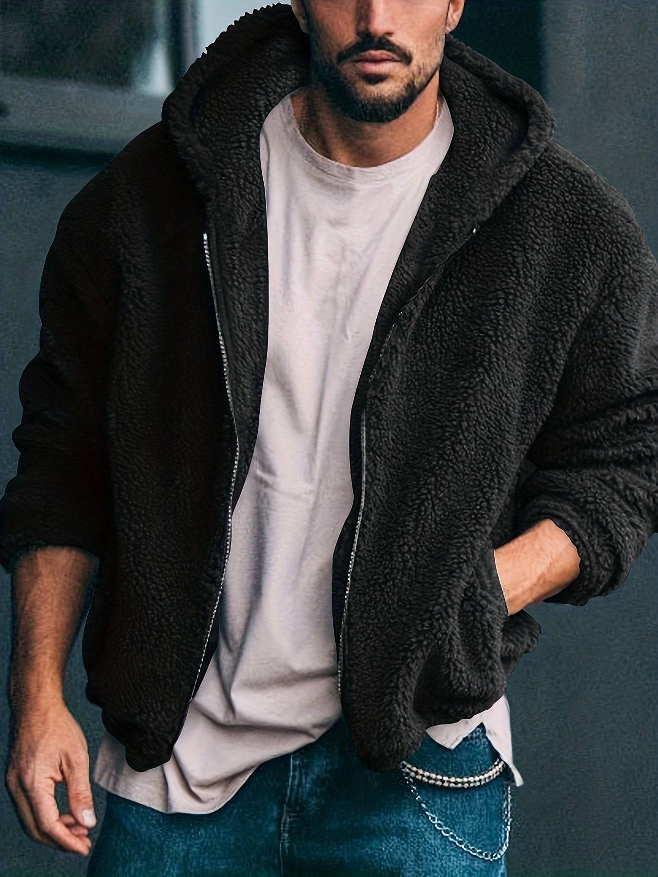 "Modische Herren-Kapuzenjacke: Baumwollmischung, Sherpa gefüttert, Polar-Fleece, Reißverschluss, für Frühling, Herbst und Sport"
