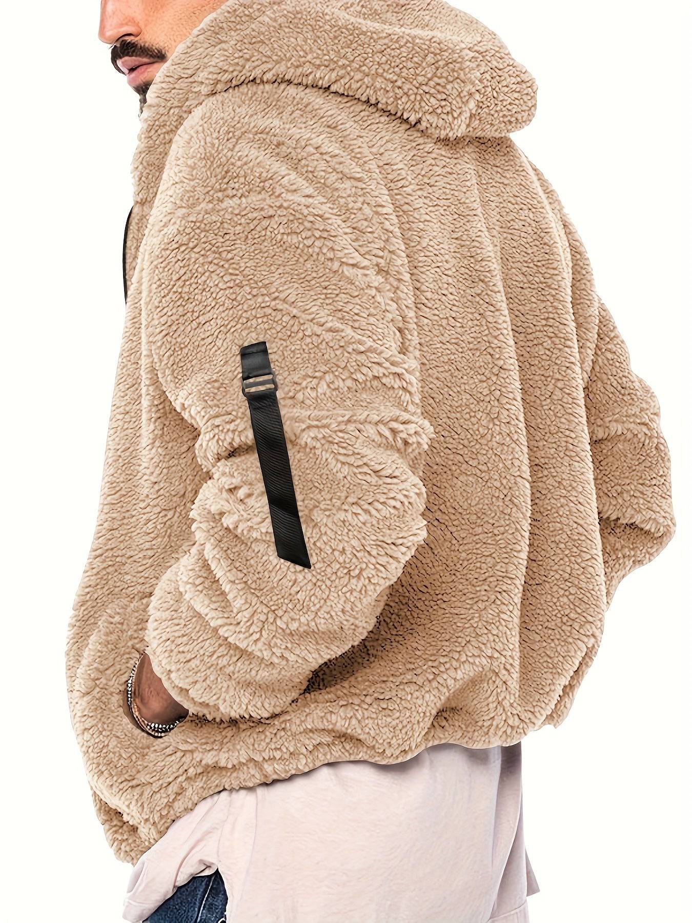 "Modische Herren-Kapuzenjacke: Baumwollmischung, Sherpa gefüttert, Polar-Fleece, Reißverschluss, für Frühling, Herbst und Sport"
