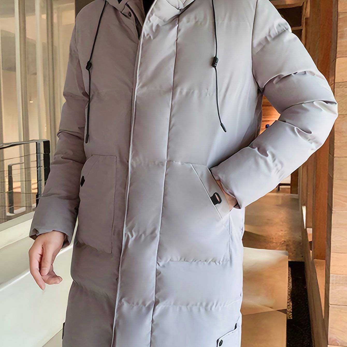 Stylischer Herren-Mantel mit Kapuze, warm und mittellang