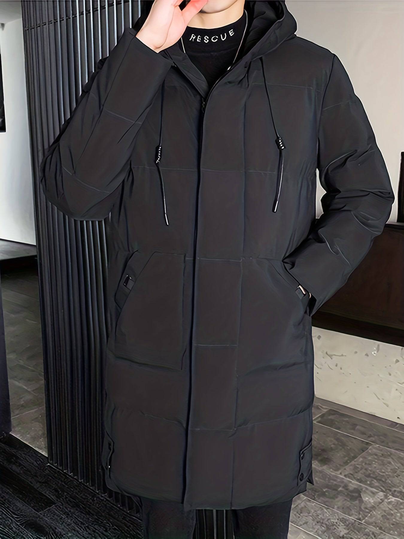 Stylischer Herren-Mantel mit Kapuze, warm und mittellang