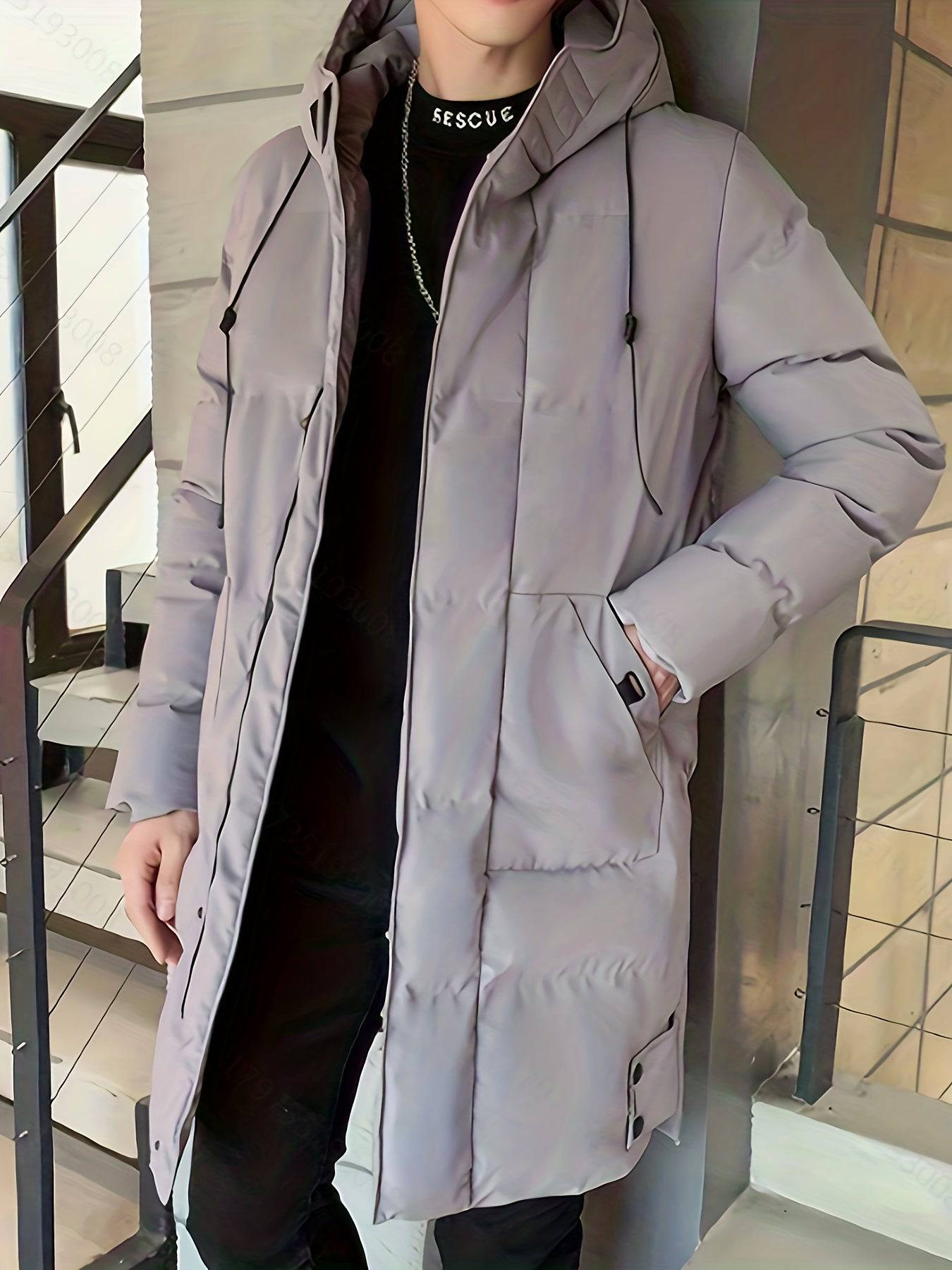 Stylischer Herren-Mantel mit Kapuze, warm und mittellang
