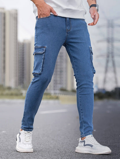 Schlanke Flap Pocket Jeans - Stylische High-Stretch Denimhose