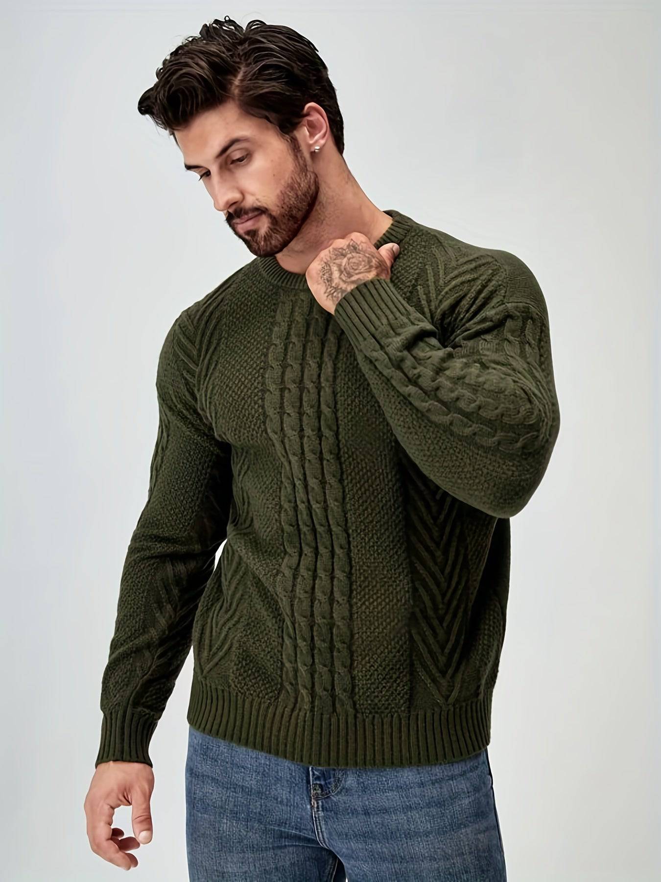 Herren Rundhals-Pullover: Warm, hochelastisch, perfekt für Herbst/Winter.