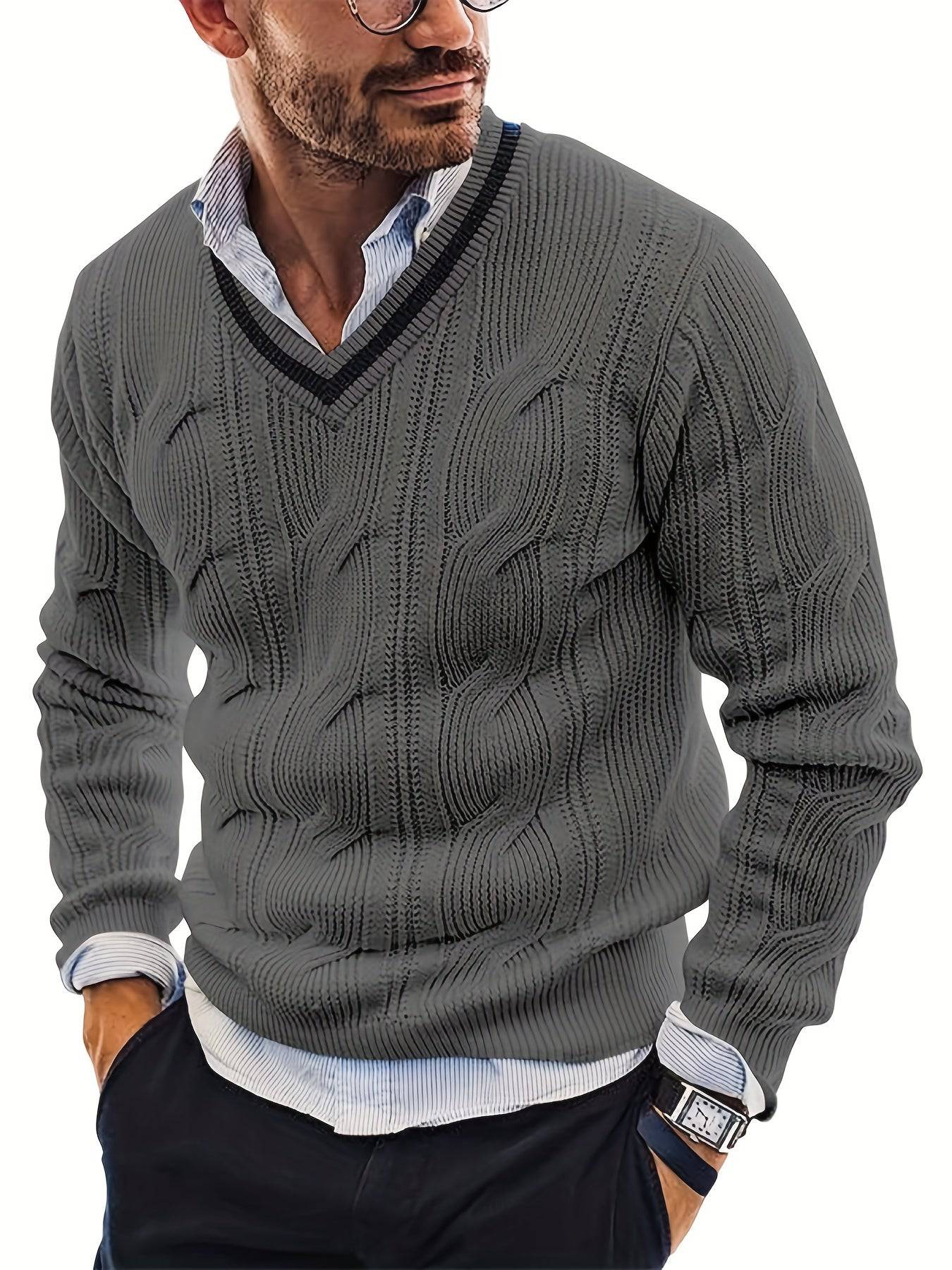 Vintage V-Ausschnitt Pullover für Herren - Warm, Stretch, Preppy.