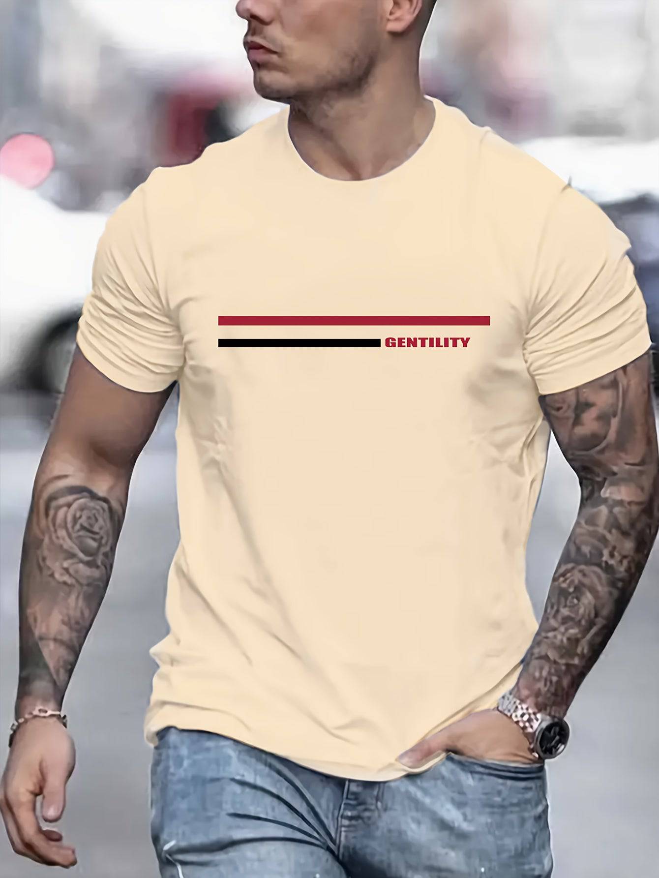 Lässiges, leicht dehnbares Kurzarm-T-Shirt mit Rundhalsausschnitt, Herren-Freizeit-T-Shirt