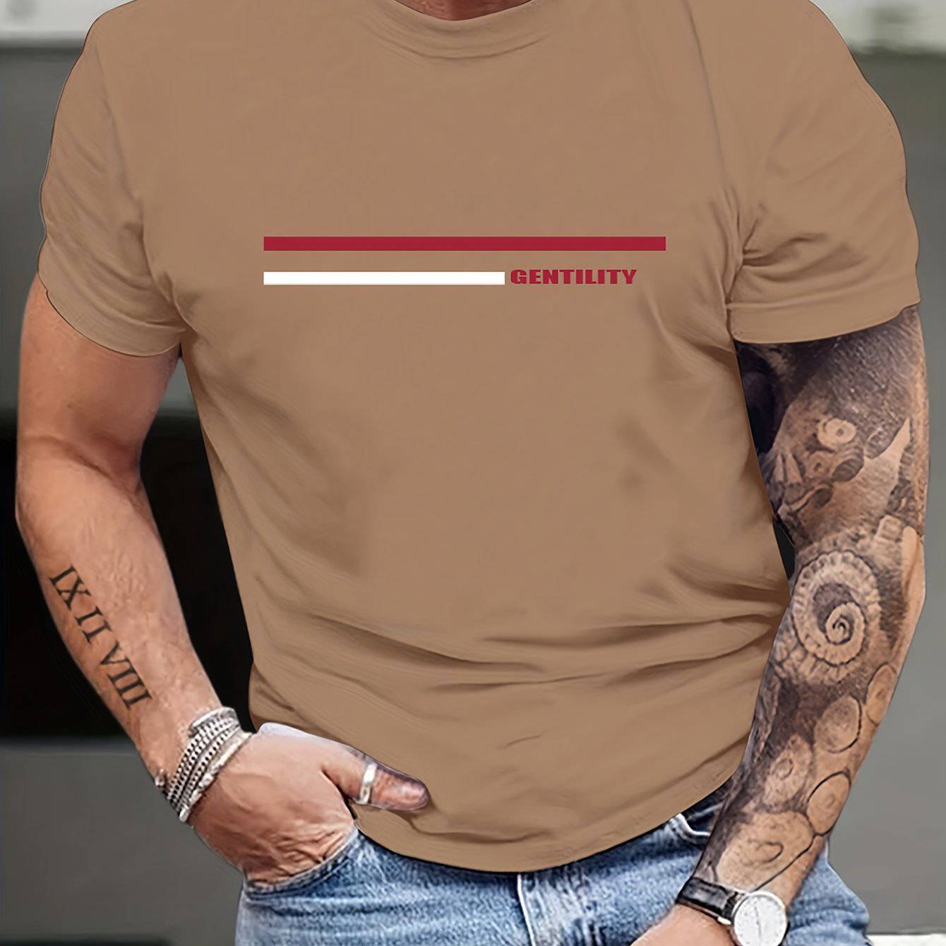 Lässiges, leicht dehnbares Kurzarm-T-Shirt mit Rundhalsausschnitt, Herren-Freizeit-T-Shirt
