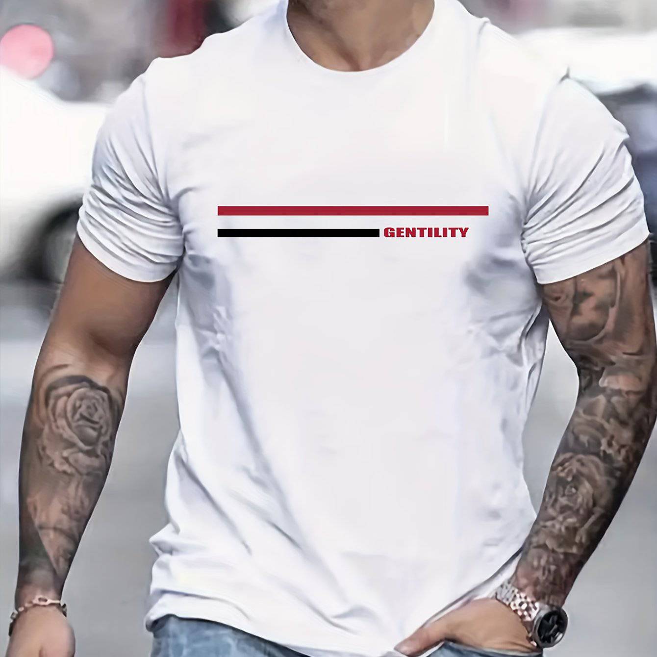 Lässiges, leicht dehnbares Kurzarm-T-Shirt mit Rundhalsausschnitt, Herren-Freizeit-T-Shirt