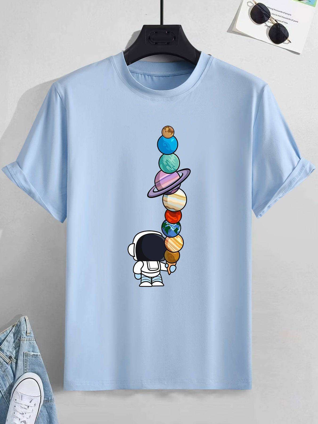 Herren Astronaut und Planeten Druck T-Shirt