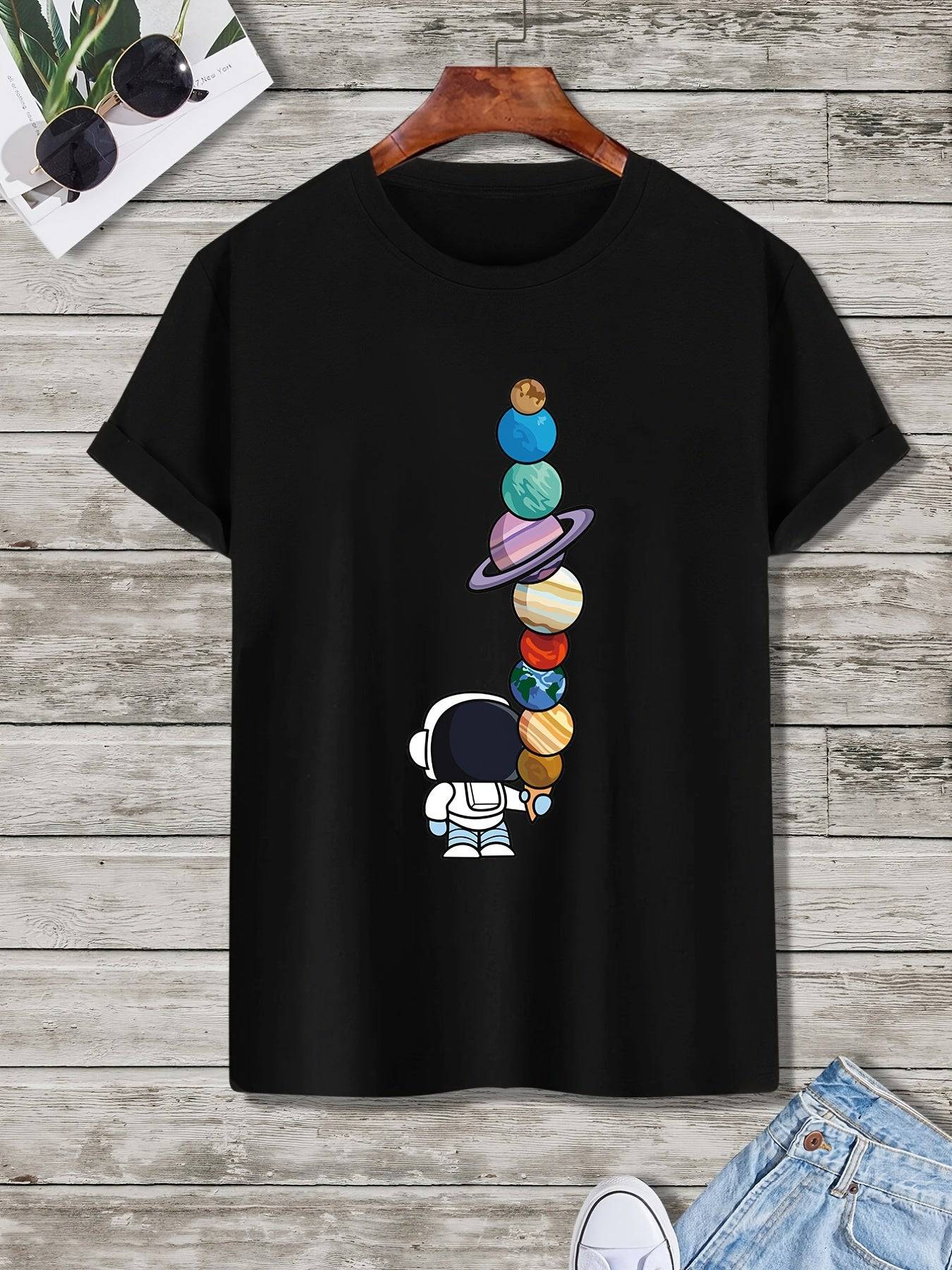 Herren Astronaut und Planeten Druck T-Shirt