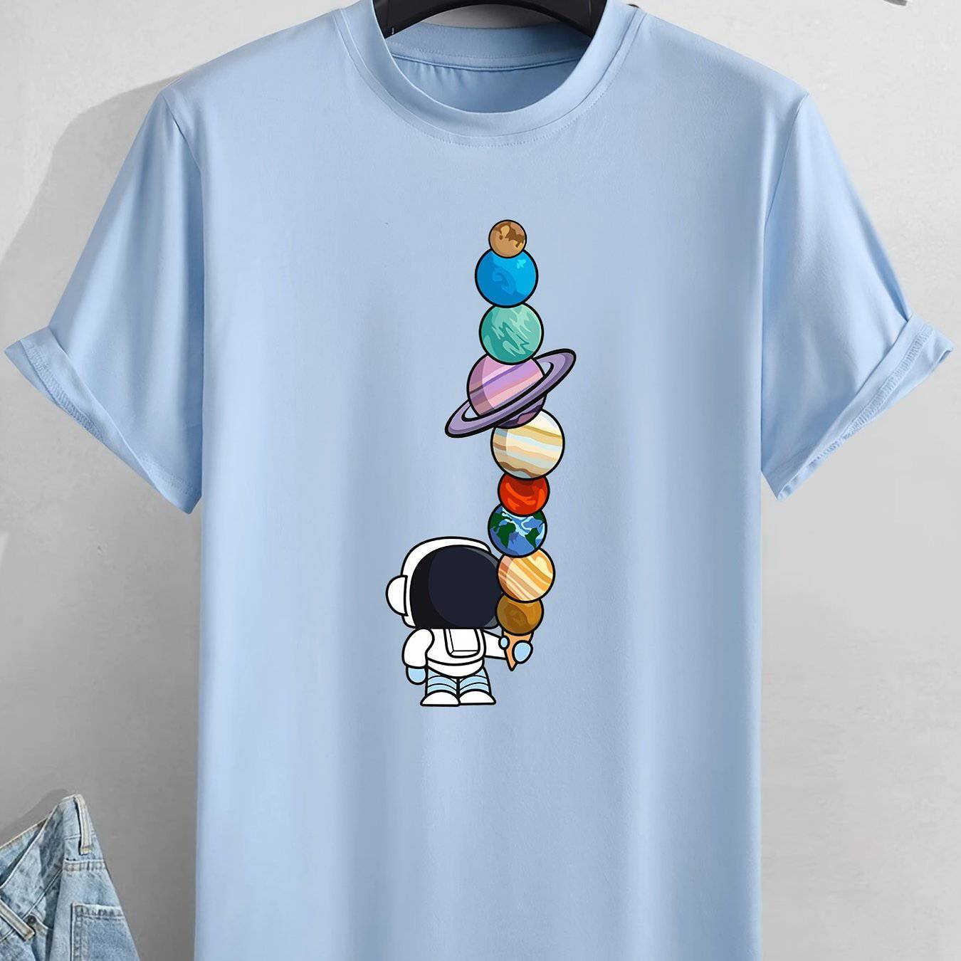 Herren Astronaut und Planeten Druck T-Shirt