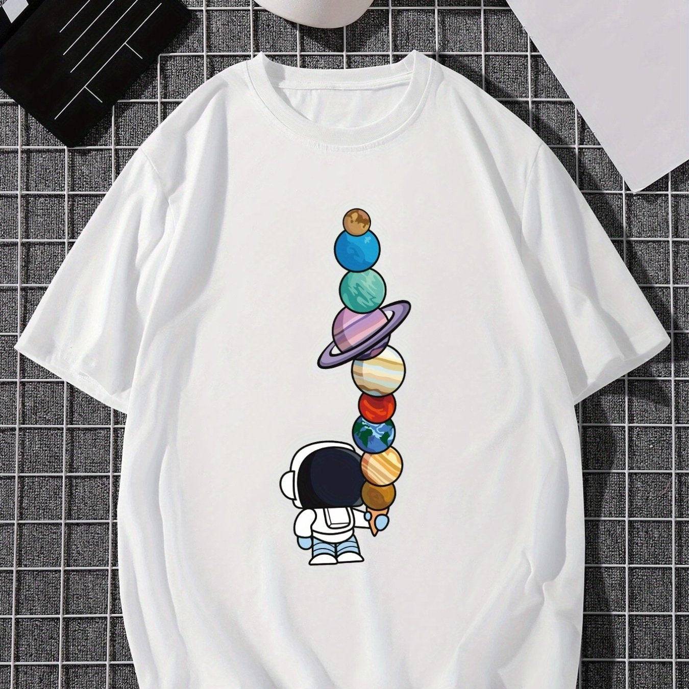 Herren Astronaut und Planeten Druck T-Shirt