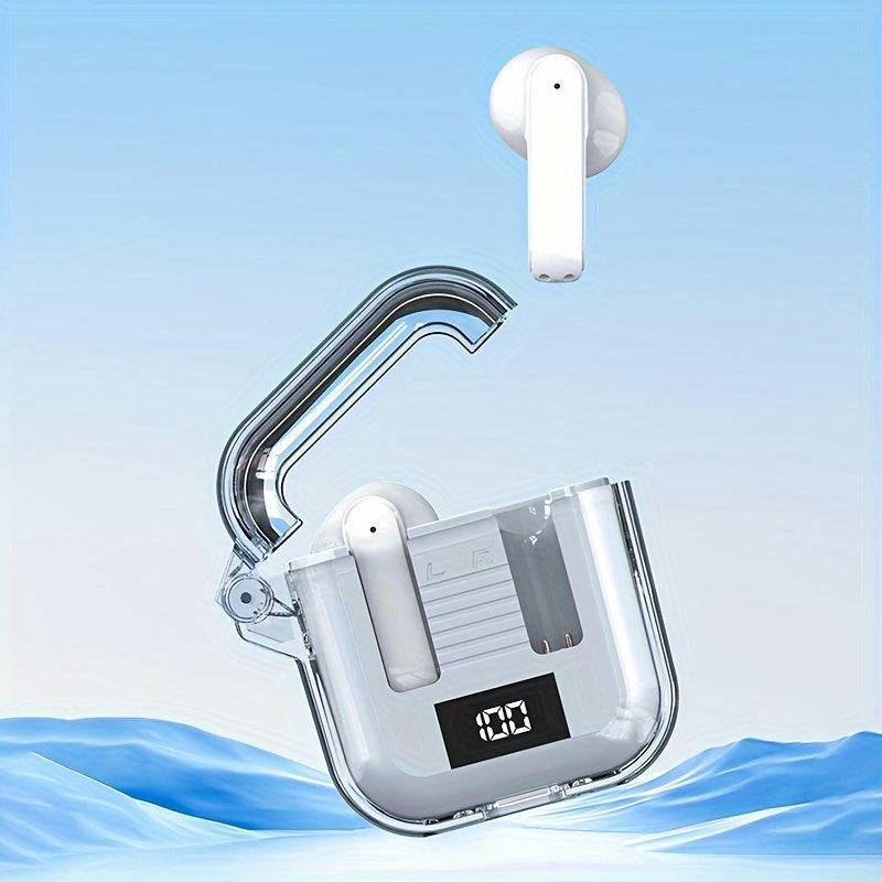 Kabellose Mini-In-Ear Kopfhörer mit digitalem Display und transparenter Ladebox - für Lernen, Sport & Spielen