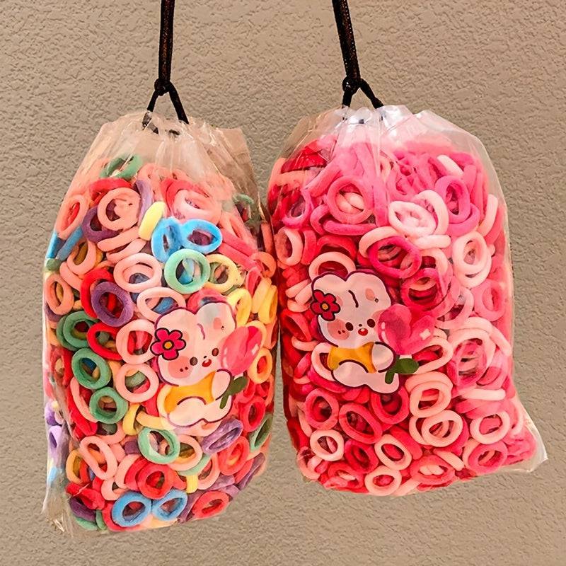100 Bunte Basic Haargummis für Teenager-Mädchen: Trendige Pferdeschwanzhalter.