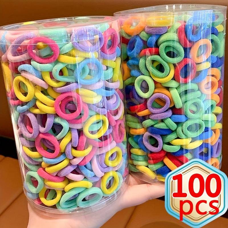 100 Bunte Basic Haargummis für Teenager-Mädchen: Trendige Pferdeschwanzhalter.