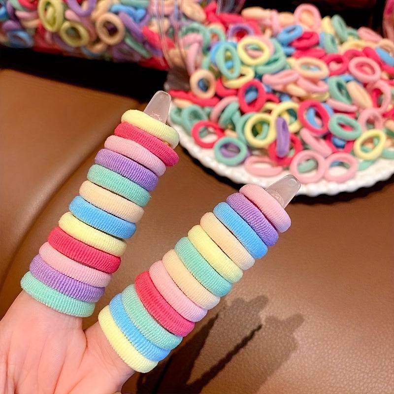 100 Bunte Basic Haargummis für Teenager-Mädchen: Trendige Pferdeschwanzhalter.