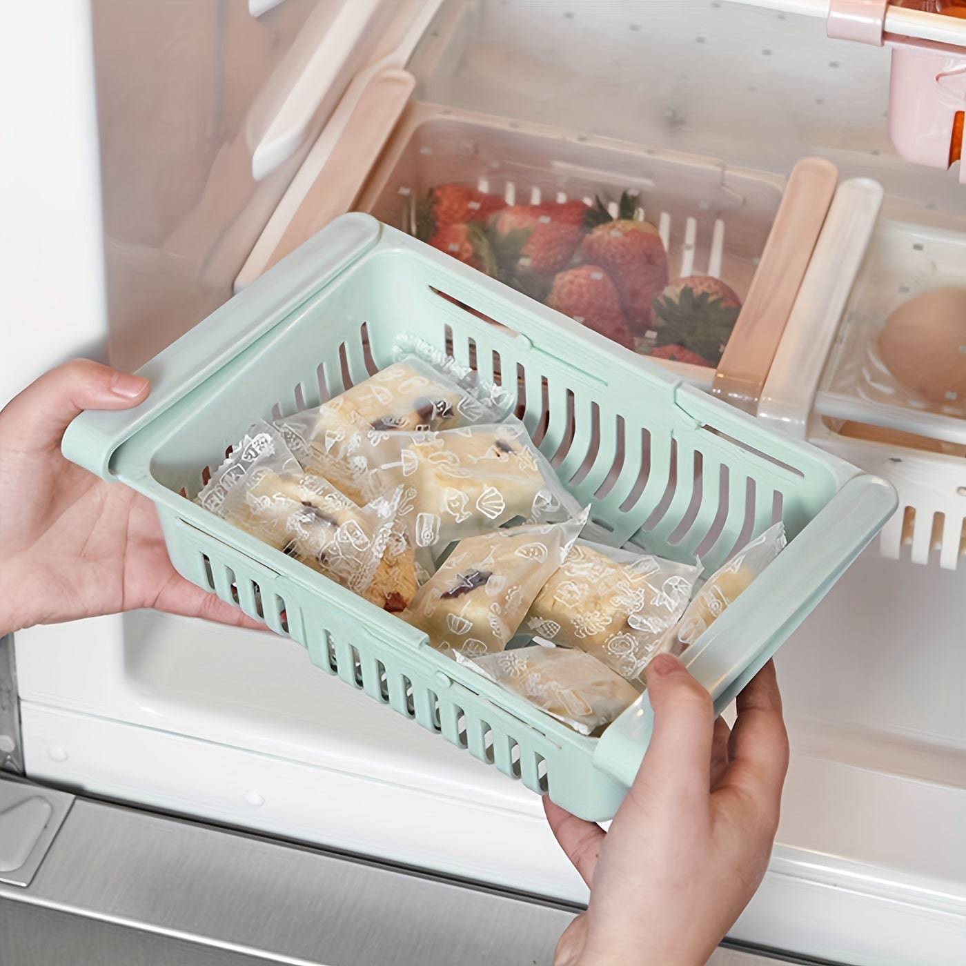 2er Pack Ausziehbares Kühlschrankregal - Organisiert Gemüse, Obst und mehr!