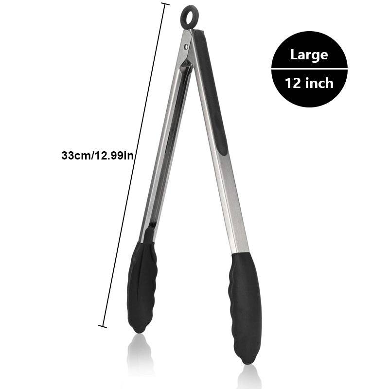 Hochhitzebeständige Küchenzangen mit Silikonspitzen, schwarz.