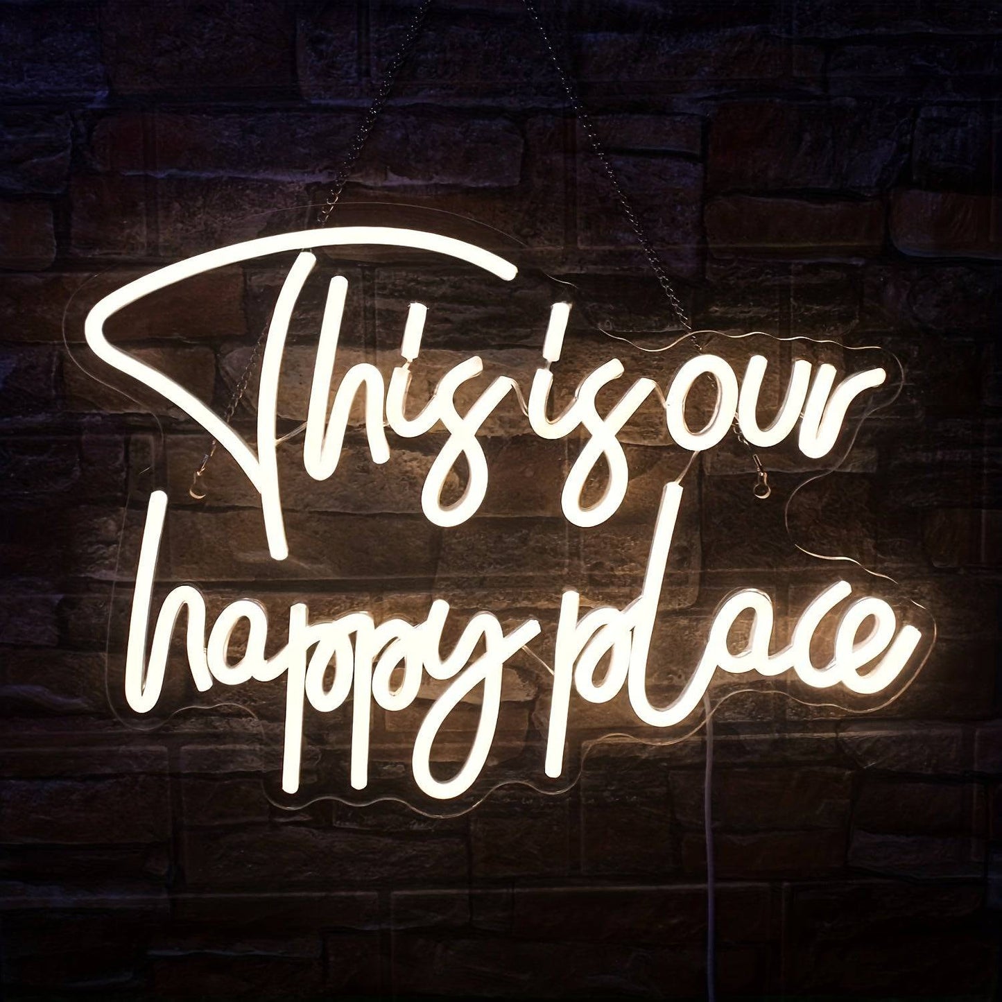 "This Is Our Happy Place" Leuchtreklame - Einzigartige Wanddekoration mit dimmbarem, warmweißem LED-Neonlicht (USB-betrieben) für Wohnzimmer, Schlafzimmer und Geburtstagsfeiern.