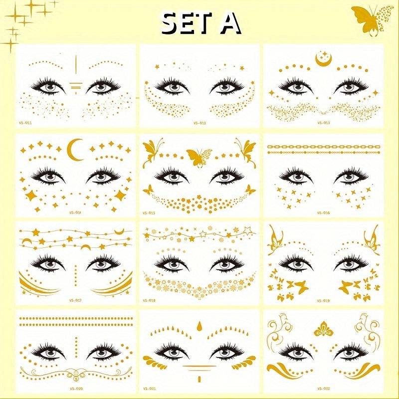Golden Herbst und Winter Glitter Tattoo Aufkleber - 50 Muster für Karneval, Junggesellinnenabschied und Party