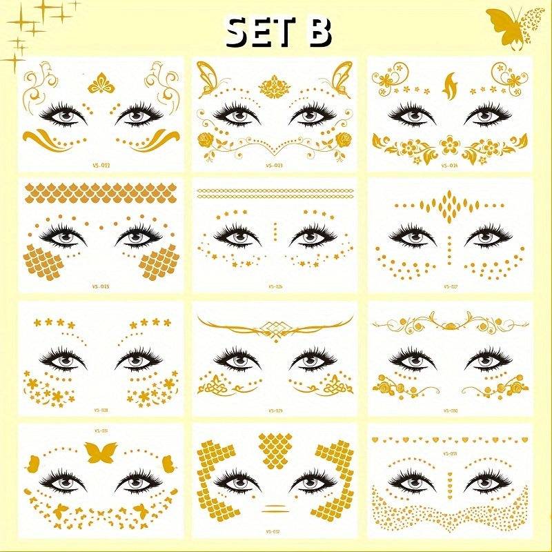 Golden Herbst und Winter Glitter Tattoo Aufkleber - 50 Muster für Karneval, Junggesellinnenabschied und Party