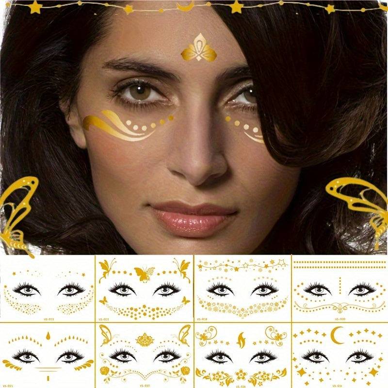 Golden Herbst und Winter Glitter Tattoo Aufkleber - 50 Muster für Karneval, Junggesellinnenabschied und Party