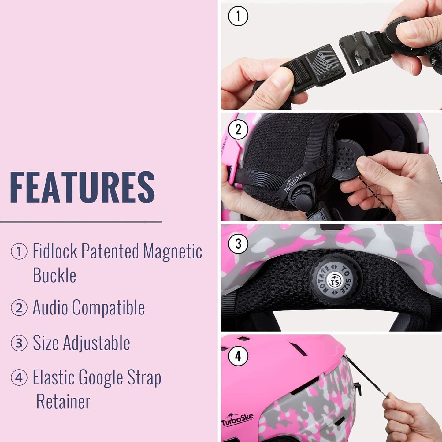 Aktiver Luxus-Schneesport-Helm mit Audio-Kompatibilität (Matt Pink)