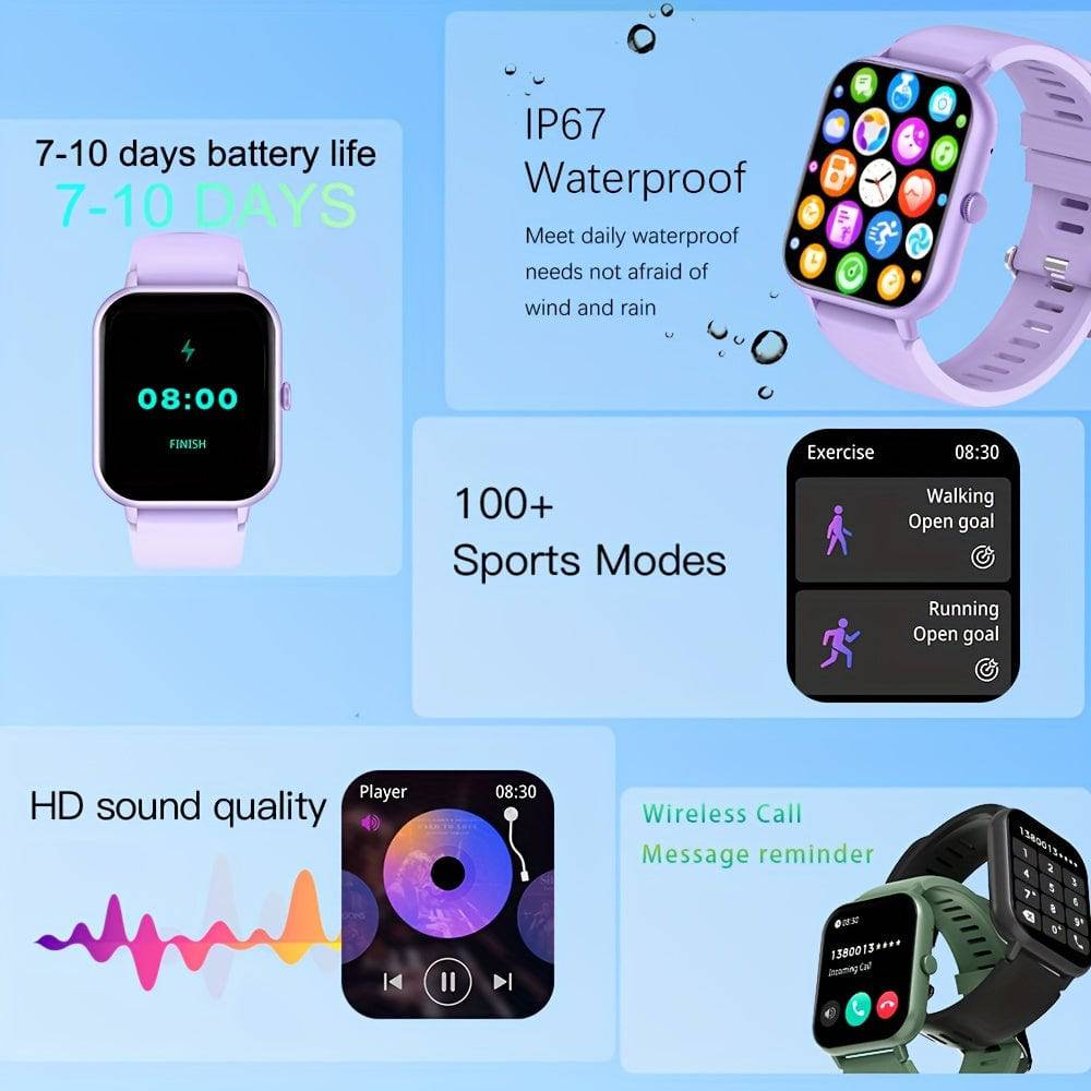 Smartwatch mit 4,65 cm Touchscreen: 100+ Sportmodi, KI-Steuerung, Spiele, Schlafüberwachung - Für Android/iOS (wasserdicht)