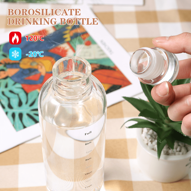 Transparente Glas-Wasserflasche (500 ml/750 ml) mit Zeitmarkierung