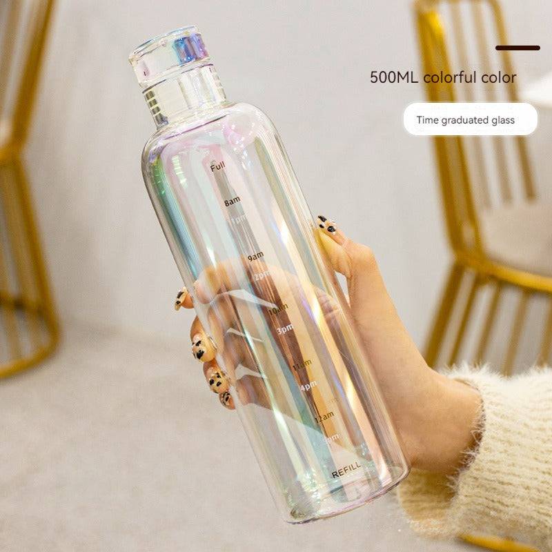 Transparente Glas-Wasserflasche (500 ml/750 ml) mit Zeitmarkierung