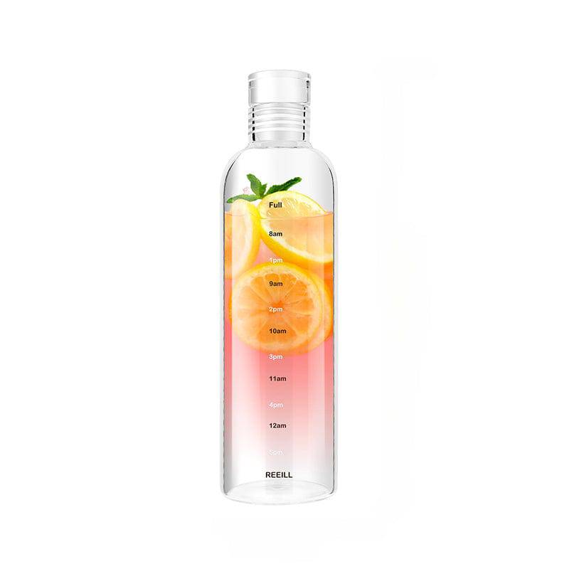 Transparente Glas-Wasserflasche (500 ml/750 ml) mit Zeitmarkierung