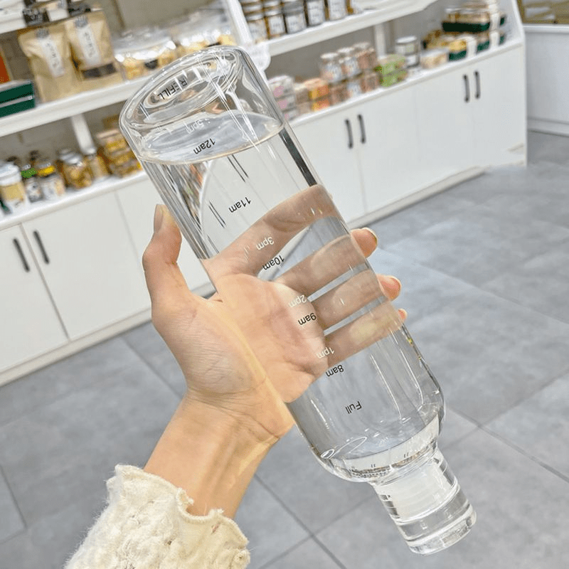 Transparente Glas-Wasserflasche (500 ml/750 ml) mit Zeitmarkierung
