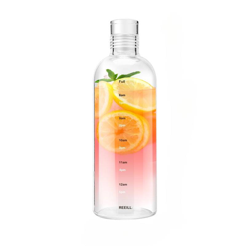 Transparente Glas-Wasserflasche (500 ml/750 ml) mit Zeitmarkierung