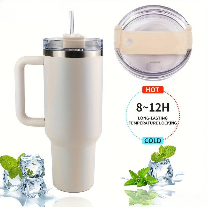 1200ml Premium Edelstahl-Wasserflasche mit Griff, Isolierbecher, Deckel & Strohhalm – perfekt für Outdoor, Sport & Camping!