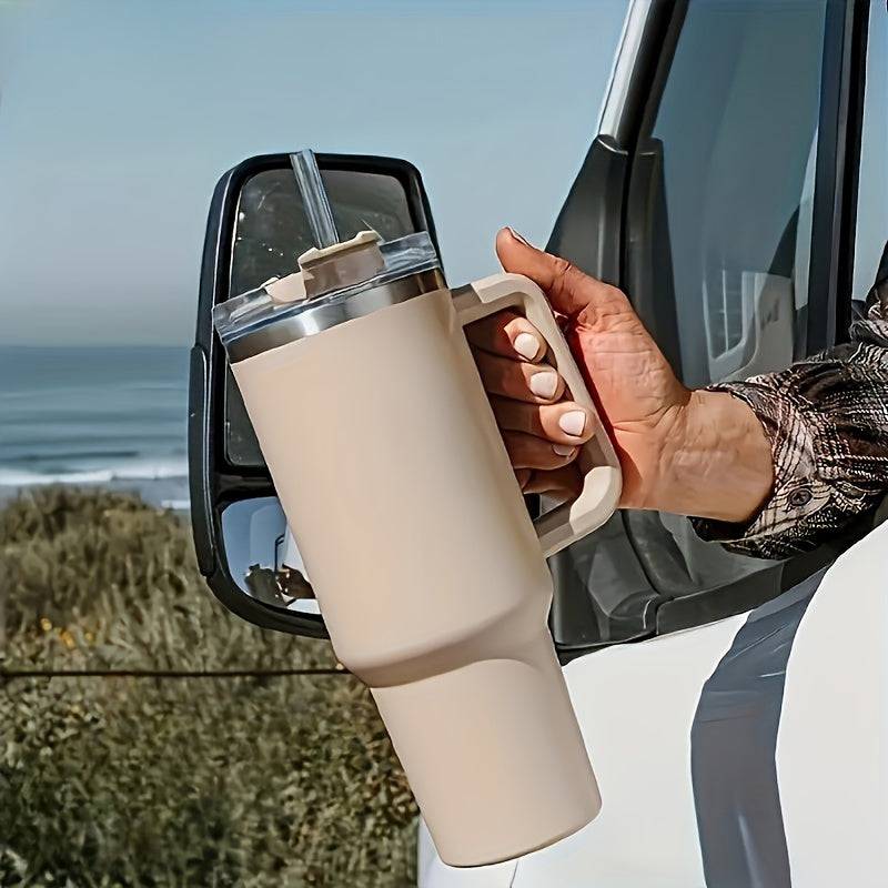 1200ml Premium Edelstahl-Wasserflasche mit Griff, Isolierbecher, Deckel & Strohhalm – perfekt für Outdoor, Sport & Camping!