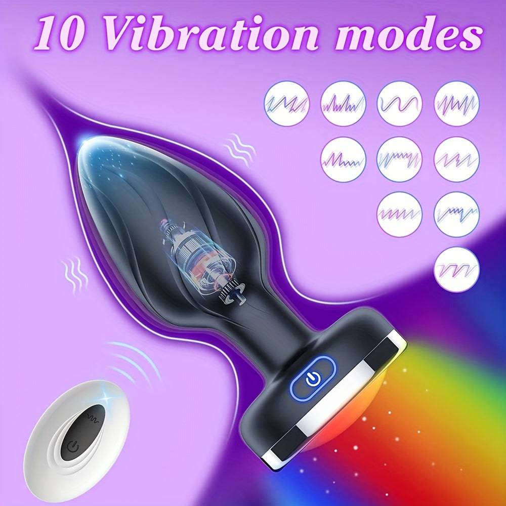 "Farbenfroher, kabelloser Analplug-Vibrator für Männer - 10 Farbwechsel, USB-wiederaufladbar"