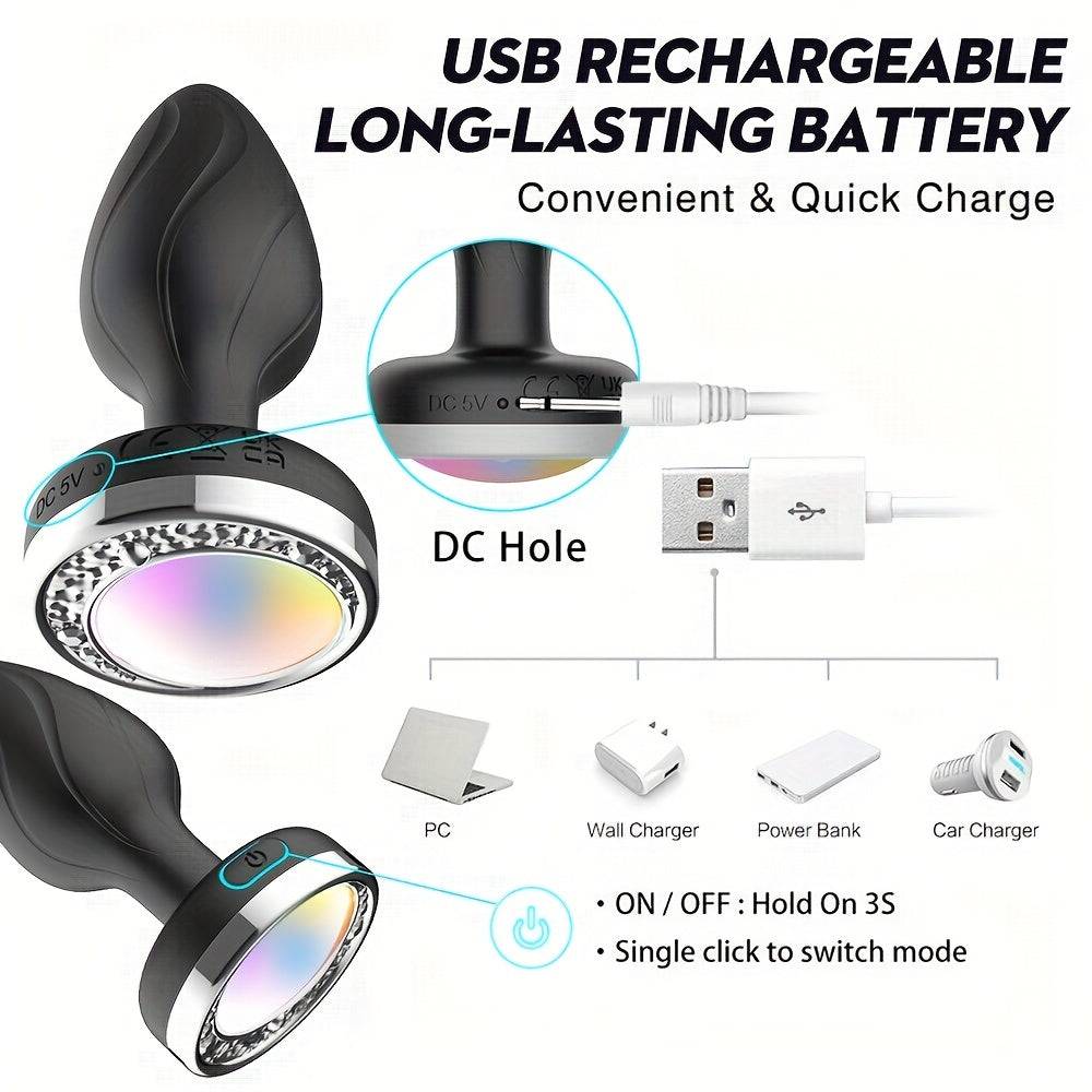 "Farbenfroher, kabelloser Analplug-Vibrator für Männer - 10 Farbwechsel, USB-wiederaufladbar"