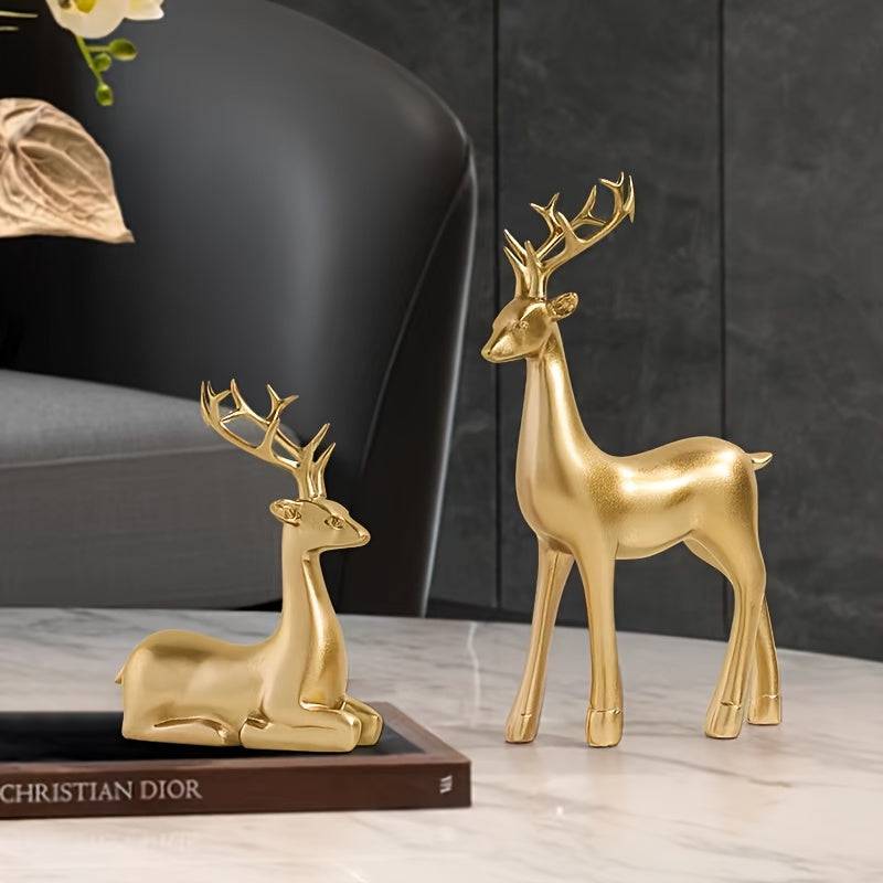 2 Goldene Hirschdekorationen - Elegante Elchstatuen für Zuhause und Büro