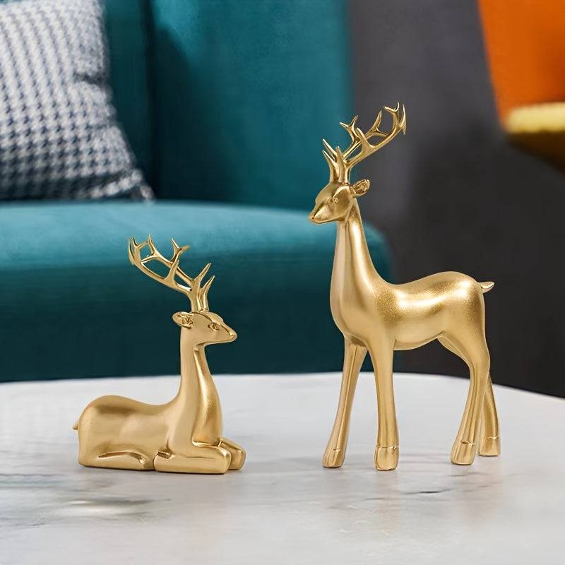 2 Goldene Hirschdekorationen - Elegante Elchstatuen für Zuhause und Büro