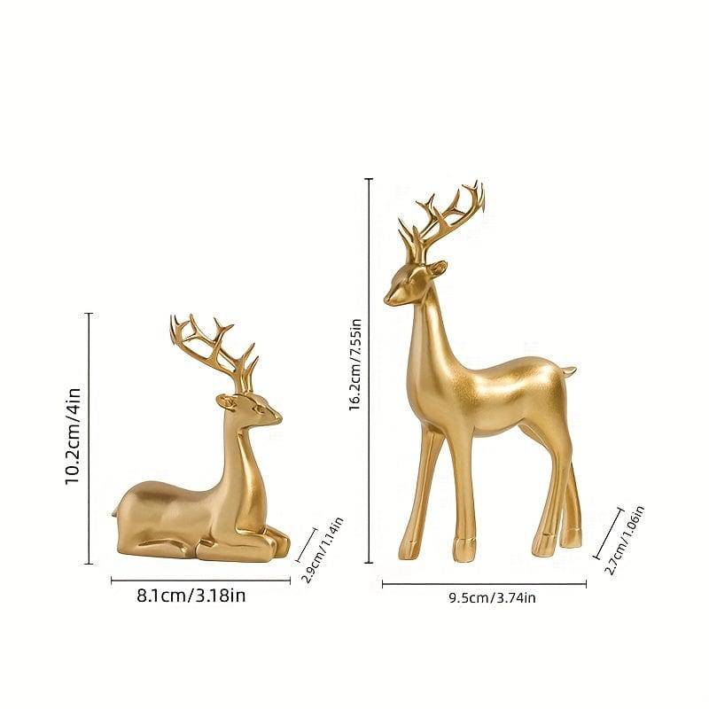 2 Goldene Hirschdekorationen - Elegante Elchstatuen für Zuhause und Büro