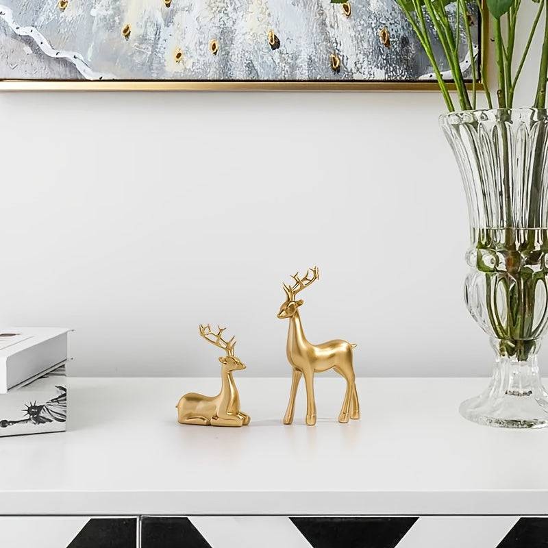 2 Goldene Hirschdekorationen - Elegante Elchstatuen für Zuhause und Büro