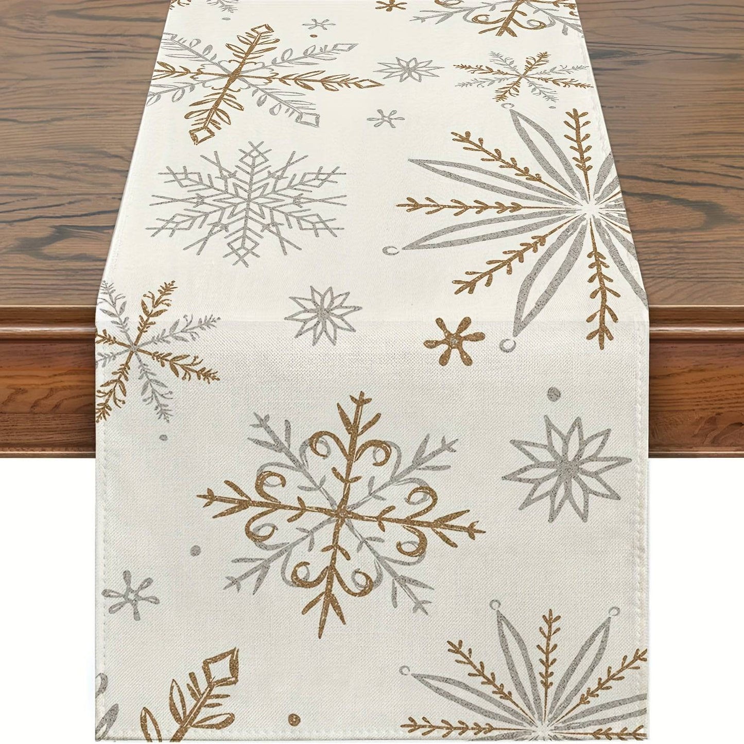Weiß-goldener Winter-Läufer Für Den Tisch, Saisonale Weihnachts-Winterurlaubsdekoration Für Esstischdekorationen Im Innen- Und Außenbereich, Raumdekoration, Szenendekoration, 13 X 48 Zoll/13 X 72 Zoll/13 X 108 Zoll