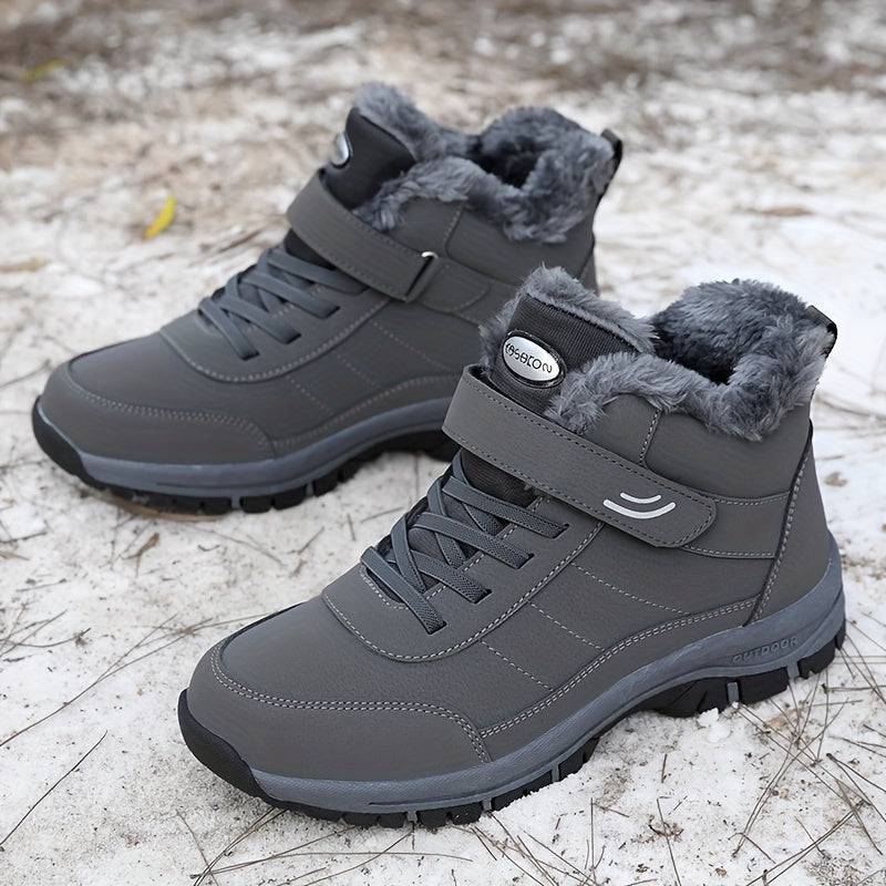 Herren-Schneestiefel, Klettverschluss, Winter-Schnür-Thermoschuhe, winddicht, Wanderstiefel, Kunstfellfutter.